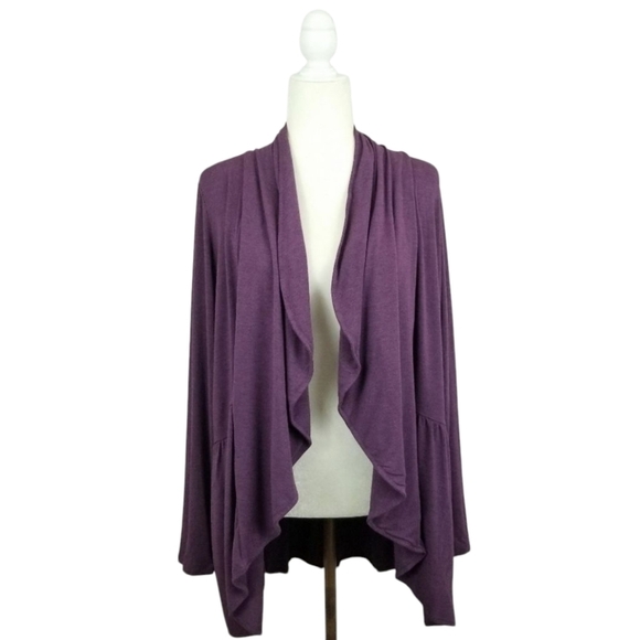 LOGO Lori Goldstein heather purple open front cascading light cardigan Size M - Picture 1 of 9